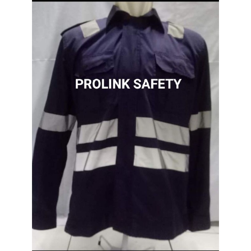 SERAGAM SAFETY PREMIUM NAVY SCOTLIGT DOBLE KANCING DAN RESLETING