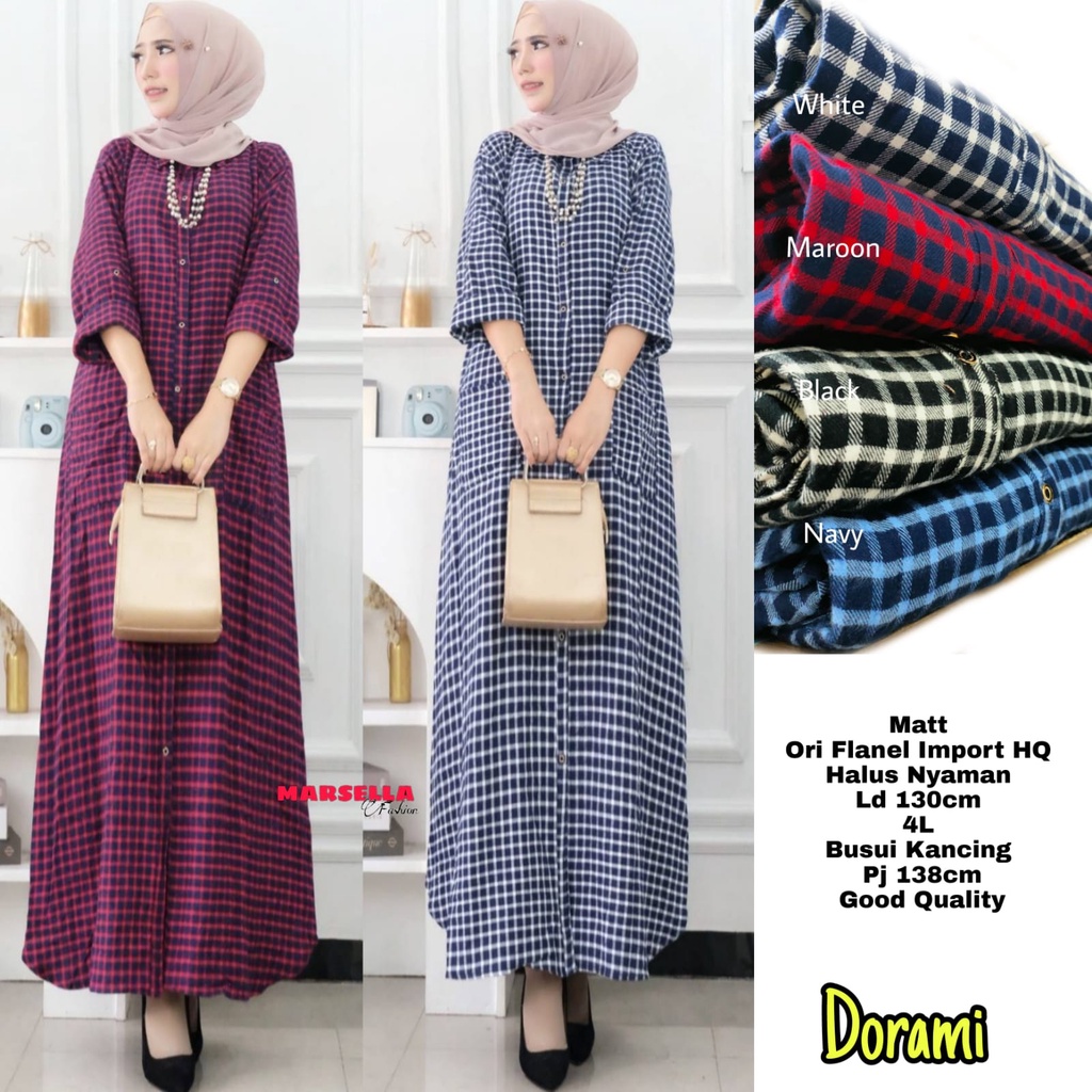 DORAMI BY MARSELLA ATASAN TUNIK FLANEL WANITA BUSUI JUMBO TERBARU KEKINIAN CASUAL MOTIF KOTAK BAHAN 