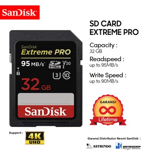 SD Card 32GB SanDisk Extreme Pro UHS-I 4K U3 up to 95Mbps - Garansi Resmi Lifetime