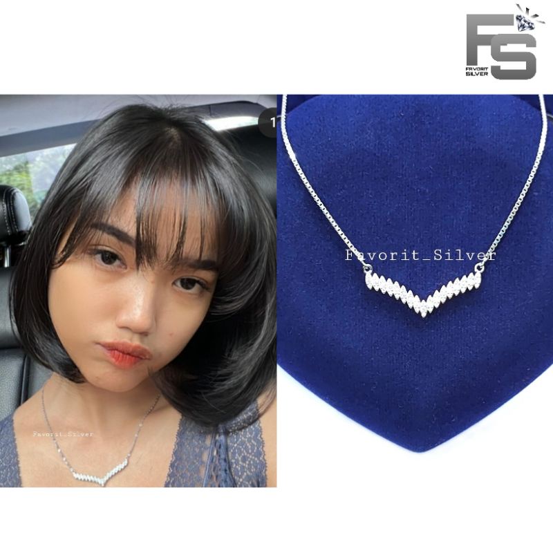 KALUNG PERAK ASLI SILVER WANITA 925 LAPIS EMAS PUTIH MODEL KALUNG FUJI PERMATA KAKU / KALUNG AUREL /