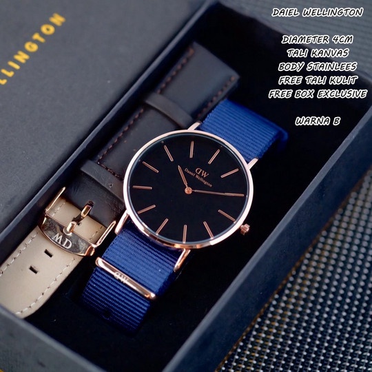 JAM TANGAN PRIA ORIGINAL ANTI AIR MURAH P2J5 Cowok WD Kanvas Free Tali Kulit Body Stainless