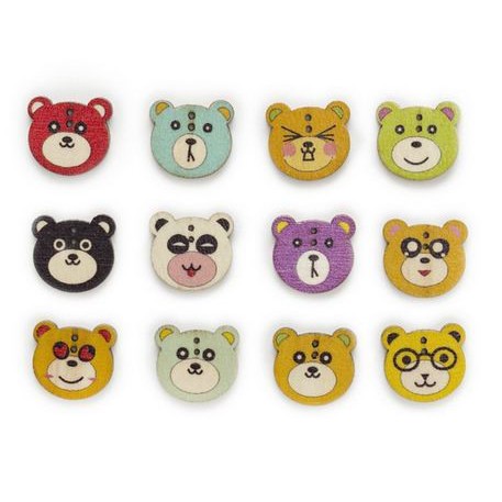 Kancing Kayu Dua Lubang - Bear Face Style (10pcs)