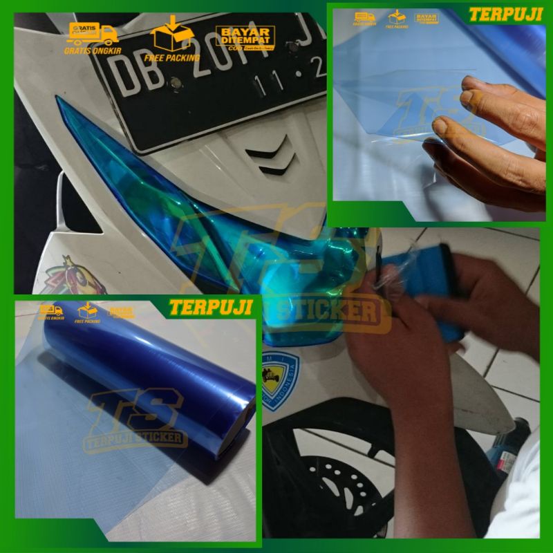 stiker biru trasnparan/stiker skotlet biru tembus/stiker transparan/skotlet trasparan biru