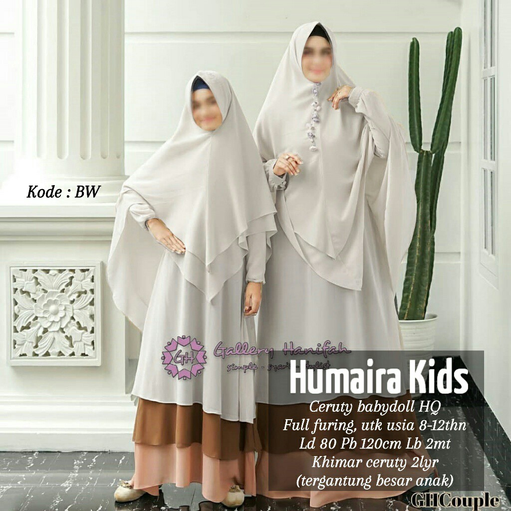 Humaira Kids Syari Gamis Set Khimar Anak 8-12 Tahun Ceruty Babydoll Premium