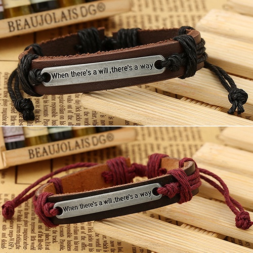 Hu Hu Hu Hu Hu Alat Bantu Pasang Kacamata♡ Gelang Tali Rami Bahan Kulit Imitasi Motif Tulisan Gaya Punk Untuk Pria Dan Wanita