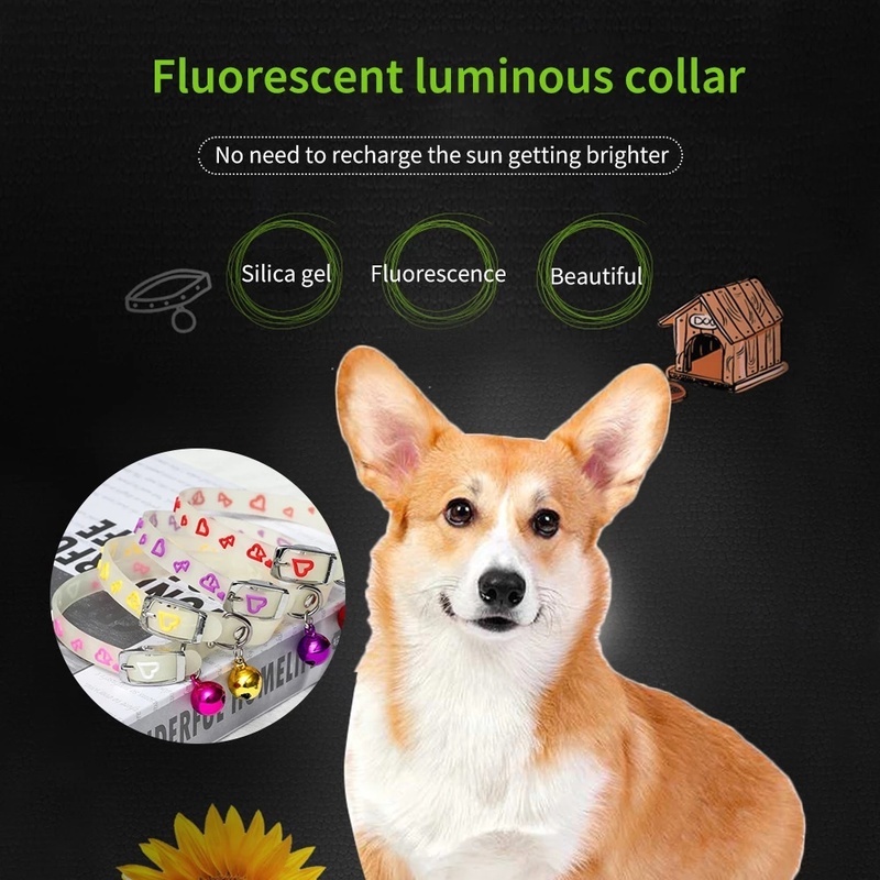 [1Pcs Fluorescent Pet Collars Supplies] [Anti Lost Cute Dog Luminous Neck Ring Cat Glowing At Night Collar with Bells]