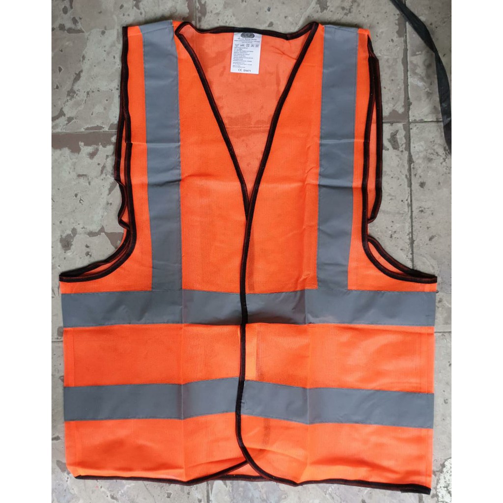 Rompi Pengaman KTP Polyester ORANGE Garis - Safety Vest Rompi Proyek Rompi Parkir Rompi Tambang