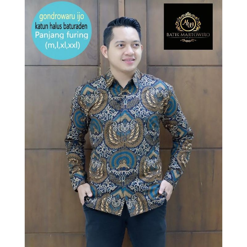 Kemeja Batik Lengan Panjang Lapis Furing Bahan Katun Baturaden GONDROWARU IJO