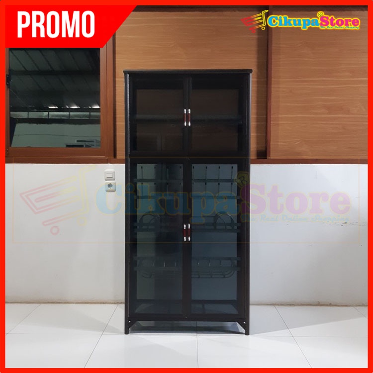 Lemari Rak Piring kaca riben 2 pintu 86 cm full kaca Brown