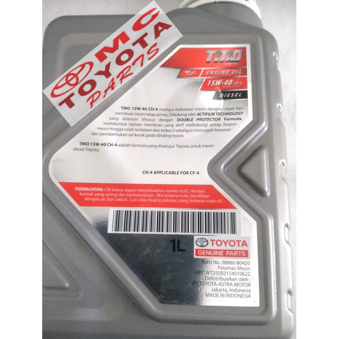 Oli Mesin Diesel TOYOTA 15W-40 CH-4 Kemasan 1 liter 08880-80420