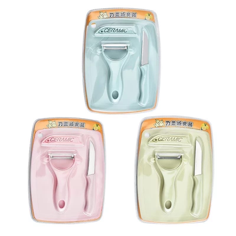 Pisau Dapur Keramik Set 3in1 + Talenan