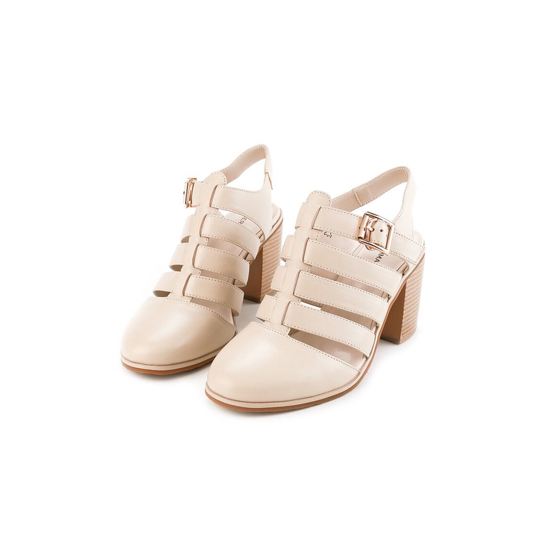 SEPATU SANDAL HEEL KULIT OBERMAIN HEELS WANITA ORIGINAL BEIGE OW18