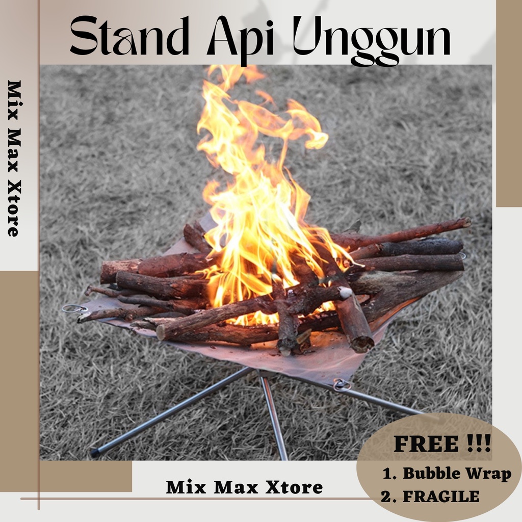 Stand Api Unggun Portable Solid Fuel Rack Wood Charcoal Stove Camping Tool - Silver / Alat Camping