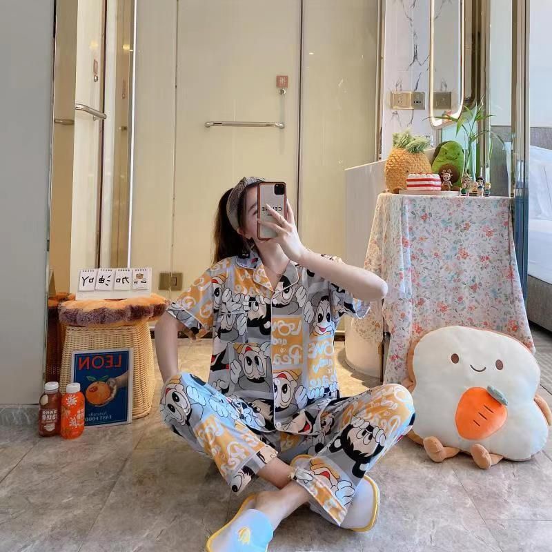 Baju tidur wanita / Piyama Cp baju tidur wanita krah pendek import kotak freesize-Cp.k CARTON GREY