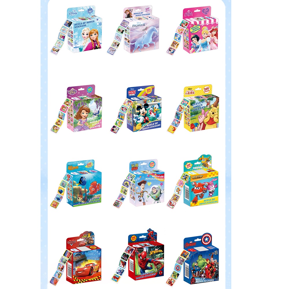 【COD Tangding】200pcs / roll Stiker Kartun Disney Frozen Princess My Little Pony Untuk Hadiah Anak Laki-Laki / Perempuan