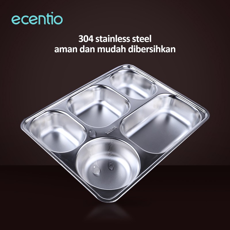 ecentio 5 Grid Kotak Makan Stainless Steel 304/1200ml+300ml Mangkuk sup/kotak bekal/lunch box