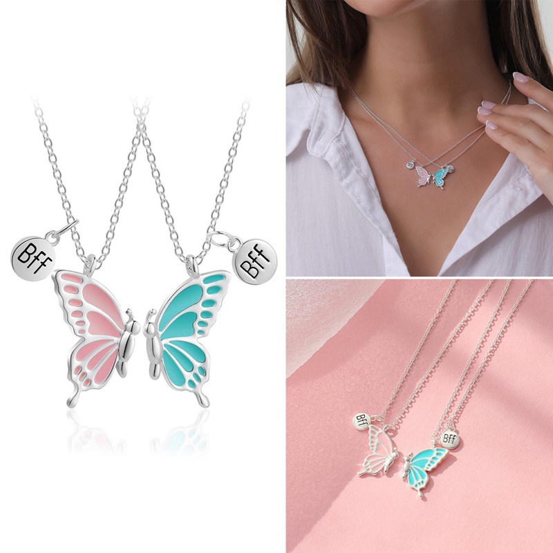 2pcs / Set Kalung Liontin Butterfly Untuk Wanita