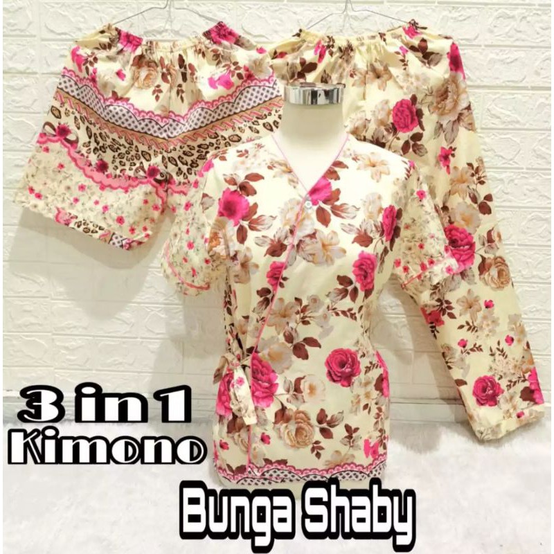PIYAMA KIMONO 3in1 MOTIF BUNGA/BAJU TIDUR KIMONO/PIYAMA KIMONO