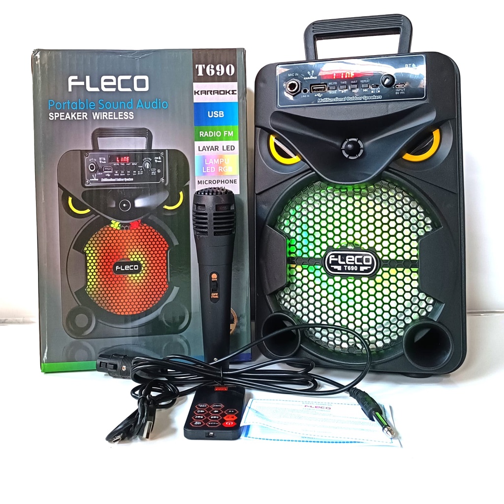 [PROMO] SPEAKER BLUETOOTH X-BASS FLECO T690 RADIO FM/AUX/MP3 6'5 INCH BONUS MIC KARAOKE