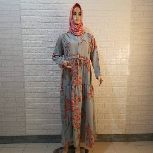 Gamis Motif Bunga (wolfis) - Hijau Mint