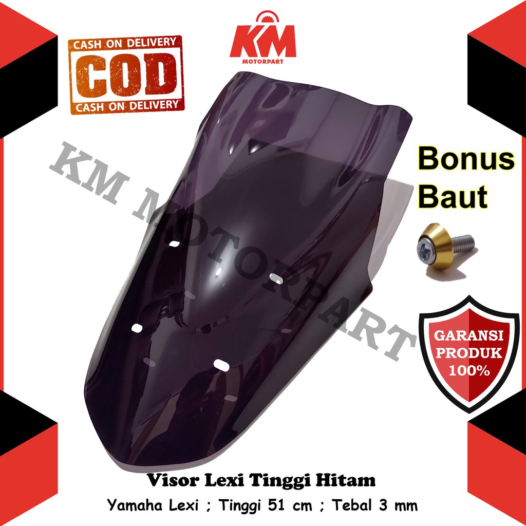 Visor Windshield Lexi Variasi Panjang 51 cm Tebal 3 mm Hitam dan Bening