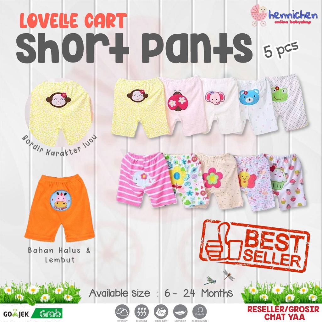 5pcs Celana Pendek Bayi Lovelle Carts 6-24m Short Pants