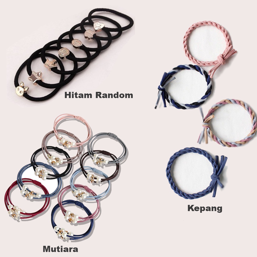 ☛BELIDEH☚ R128 Ikat Rambut Karet Hitam Karakter Kuncir Rambut Wanita Bulat Lucu Cantik Gelang Murah R575 R123-1