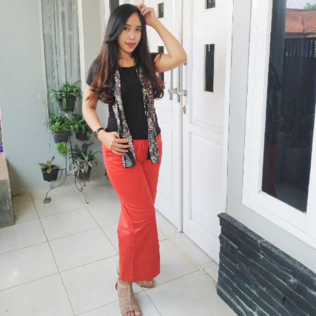 Kulot polos bahan katun stret-Oren