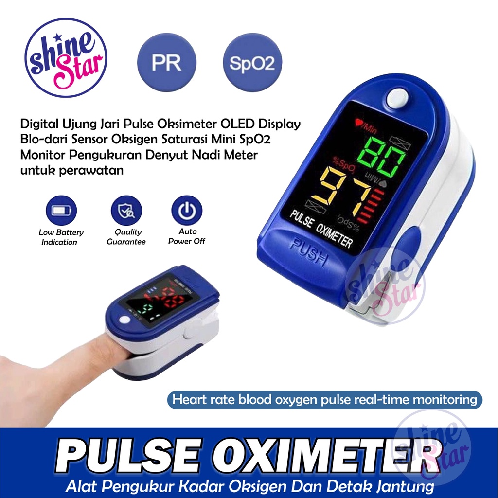 SHINE STAR - [ ORIGINAL ] Fingertip Pulse Oximeter SpO2 LED / Pulse Oxymeter Alat Ukur Kadar Oksigen &amp; Darah