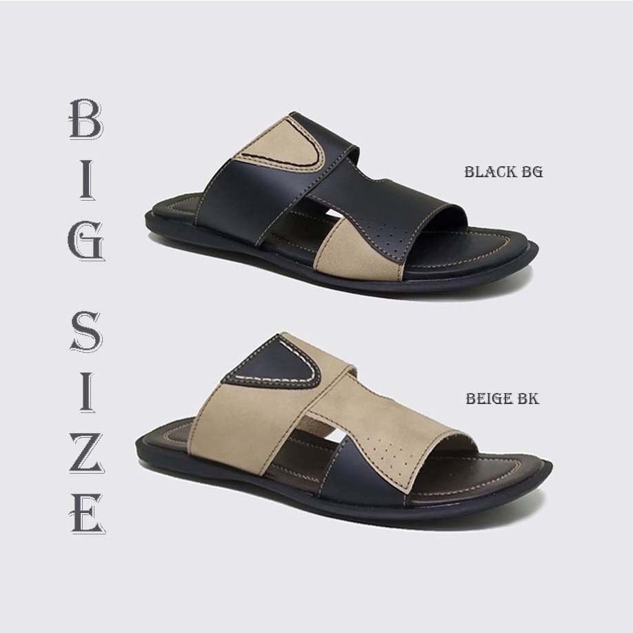 Mzio - Sandal Pria Ukuran Besar Jumbo | Big Size 44-48 | Sendal Kulit Asli J-13 Hitam