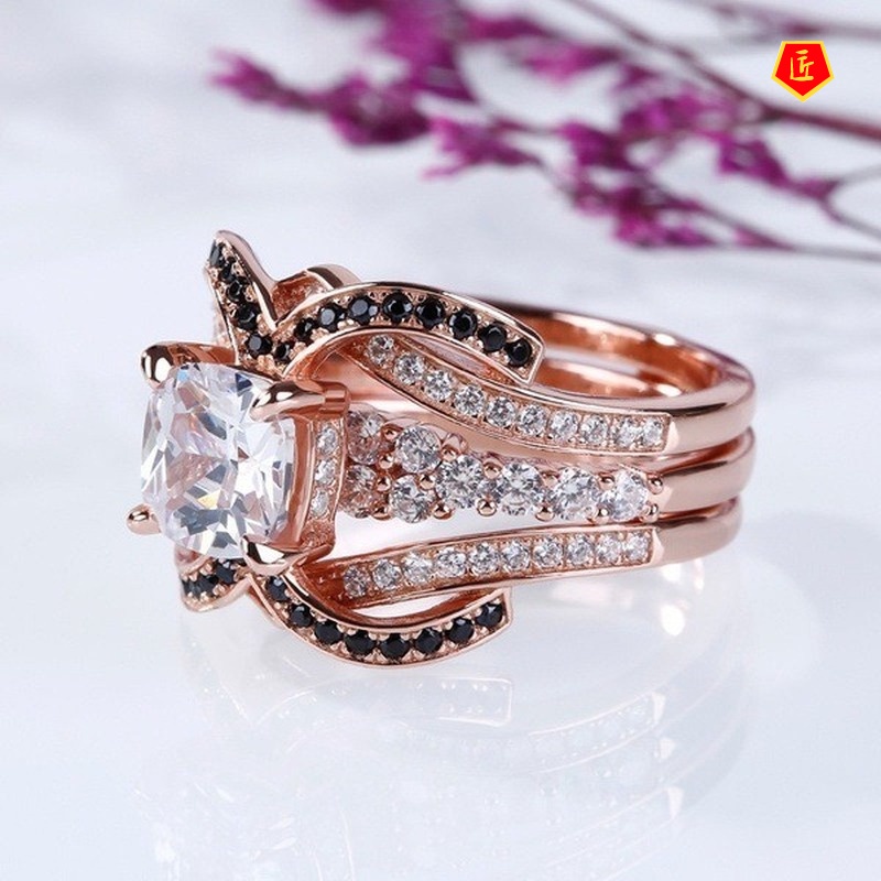 [Ready Stock]Women's Creative Rose Gold Full Diamond Ring Set