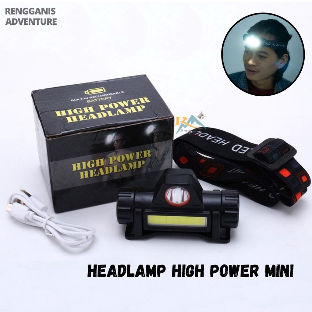 Headlamp LED High Power Mini Lampu Senter Kepala USB Penerangan Hiking