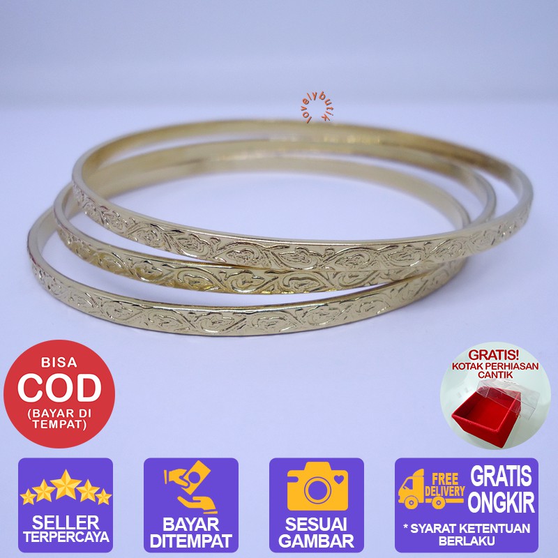 Lovelybutik Lydia Small Gelang Titanium Keroncong 3 ins 1 (uk. 6,5 cm) BONUS KOTAK PERHISAN - GOLD