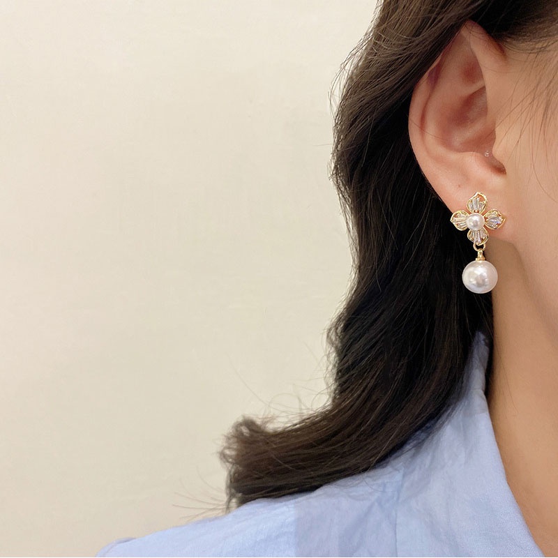 Shuling S925 Silver Needle Korean New Design Flower Zircon Earrings Female Pearl Tassel Earrings Fashion Drop Earrings