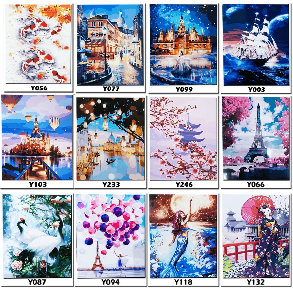 SAMHEZ PORTRAIT PAINT BY NUMBER PAINTING BY NUMBERS DIY LUKISAN ACRILYC PARIS ALAM ART SET KOI POHON