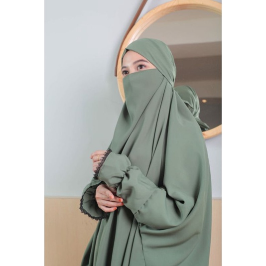 FRENCH KHIMAR . FRENCH KHIMAR RENDA . FRENCH KHIMAR MURAH SET BAHAN WOLFIS-Greentea