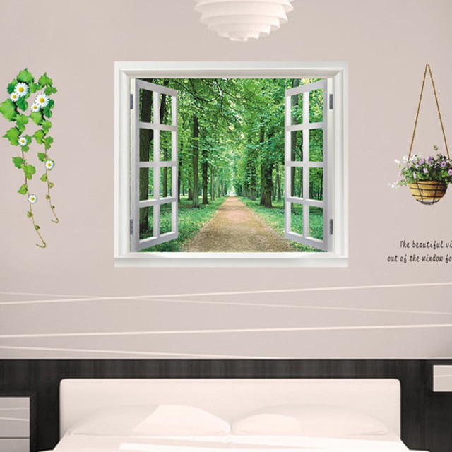 RELIZA WALL STICKER JENDELA POHON HIJAU HUTAN WINDOW GREEN TREE FOREST STIKER DINDING AY823