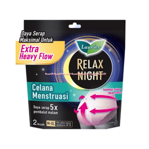 Laurier Relax Night Pembalut Celana Menstruasi Wanita isi 2pcs Laurier Panty Havy Flow Celana Mens Men's Popok Celana