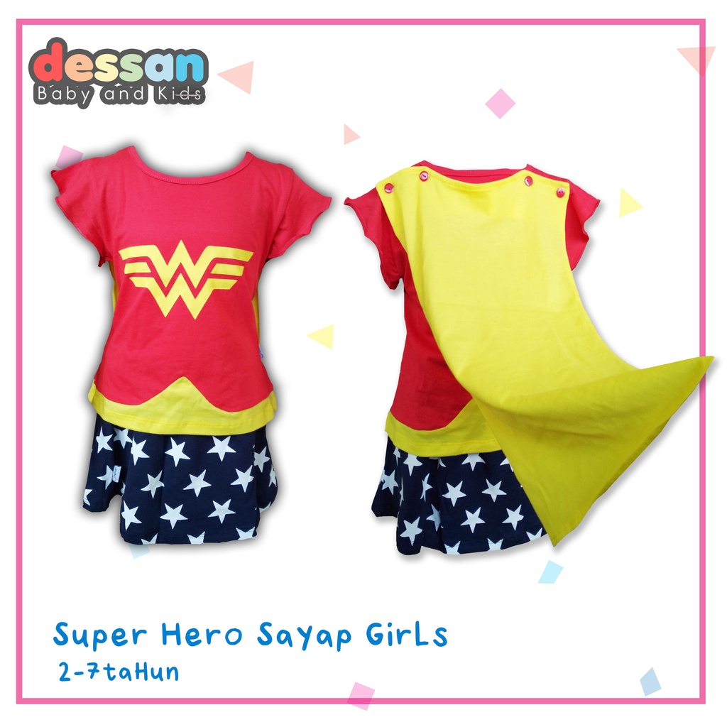 DESSAN Baju Setelan Anak Bersayap - Superhero Perempuan