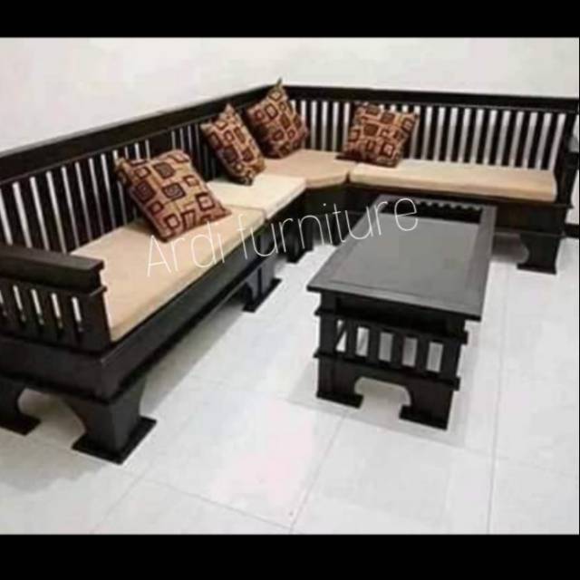 Kursi sudut minimalis meja kursi tamu kayu jati sofa dan bantal furniture jepara