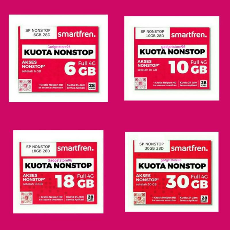 Voucher Data Internet Smartfren 10Gb / 16Gb / 30Gb /Unlimited INJECK