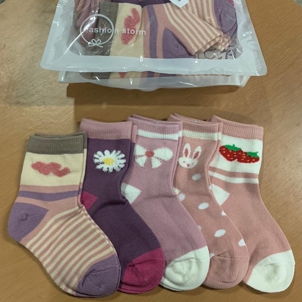 RYX - Softy Pink Kaos Kaki Bundle Anak Perempuan Fashion Casual Berisi 5 Pasang - Ori Import