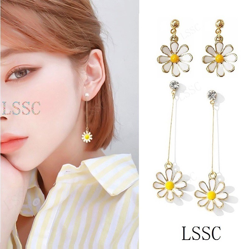 [Bayar Di Tempat] 2021 Korea Mode Bunga Daisy Anting Panjang Untuk Wanita Flower Earrings