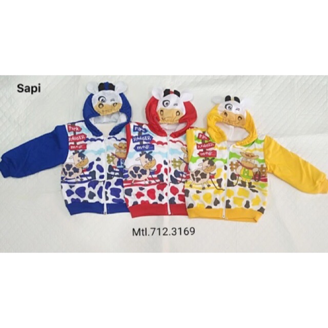 Jaket bayi topi sepeda motor motif sapi jerapah kelinci / jaket bayi topi
