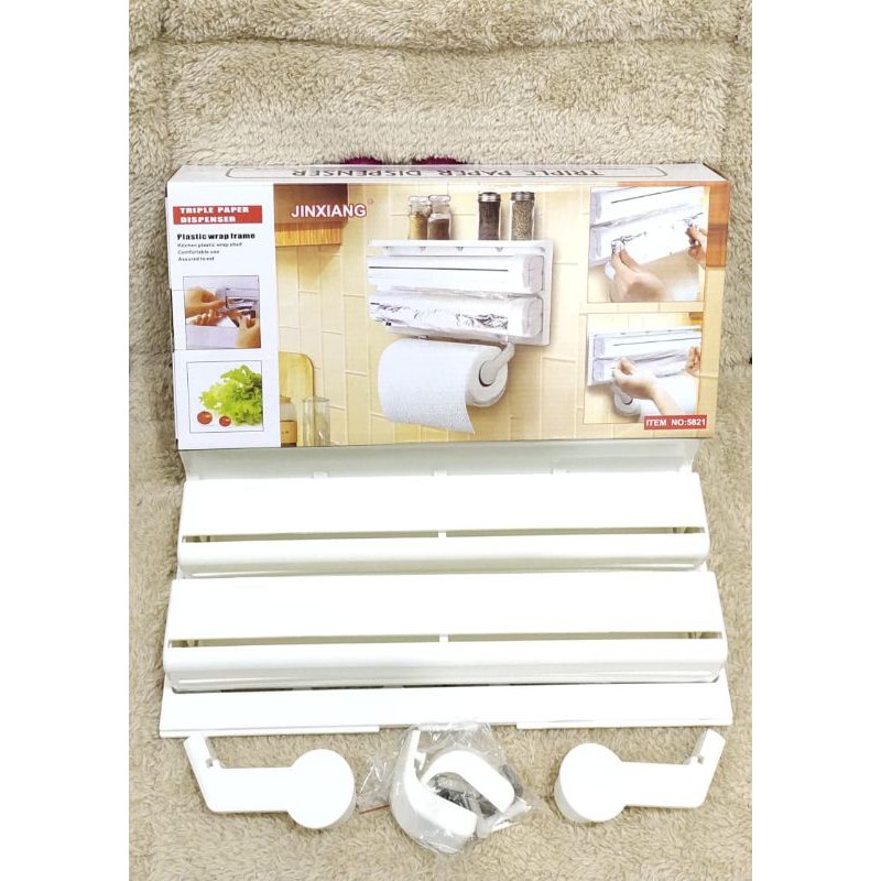 Triple Paper Kitchen Dispenser 3 in 1/ Tempat Tissue/Cling Wrap Aluminium Foil