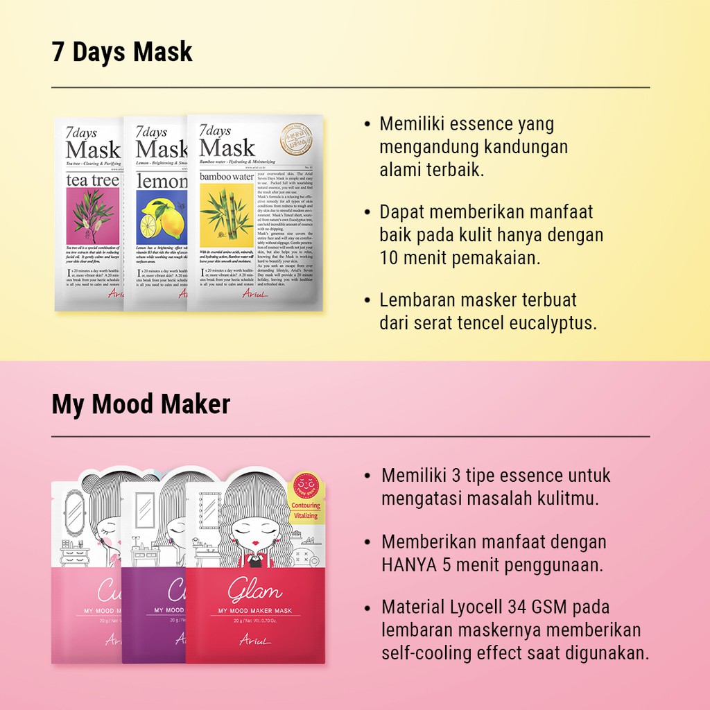 ⭐BAGUS⭐ [BPOM] ARIUL MY MOOD MAKER MASK 20ml | Sheet Mask Chic Cute Glam