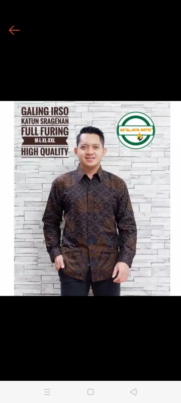 Batik Pria Sekar Kamboja Lapis Furing Katun Halus Sragenan Size M-xxl Asli Solo High Quality