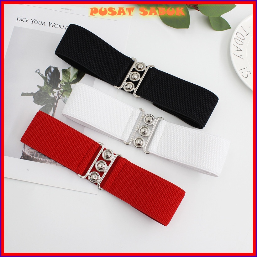 Belt Obi Karet Gesper Lebar Sabuk Wanita Ikat Pinggang Elastis Korset Fashion Cewek Korea Oby Impor Besar Gasper Corset Jumbo Women Big Kekinian Hitam Coklat Kulit Baru Dewasa Melar Karet