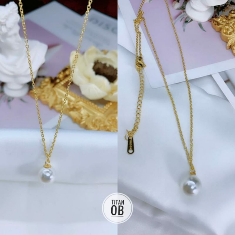kalung titanium liontin mutiara DD3338