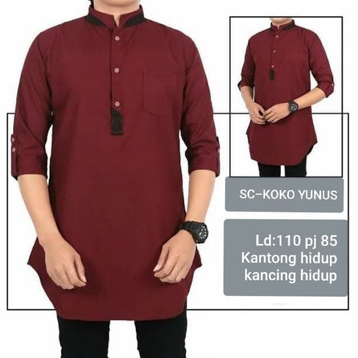 Koko Habaib Baju Koko Lengan Panjang Koko Azzahir Seragam Hadroh  EC281 [Koko Yunus Maroon Sc] Baju